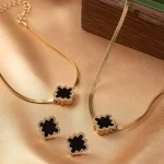 Daya Glow Gold Siyah Yonca Set (Kolye+Bileklik+Küpe) - Görsel 5